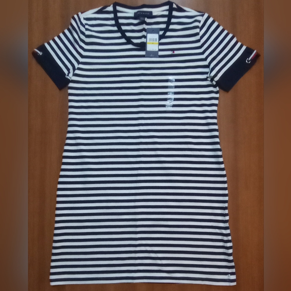 Tommy Hilfiger Woman's Medium Short Sleeve Dress Navy/White Stripes NWT